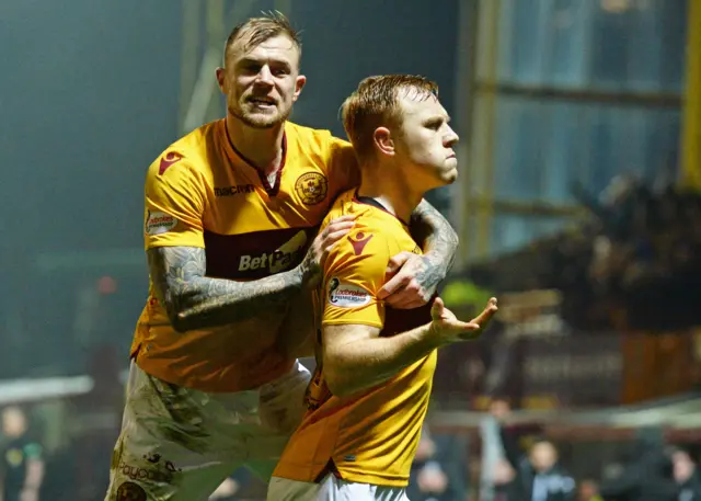 Motherwell's Danny Johnson celebrates with Richard Tait (left) after making it 1-1