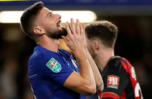 Olivier Giroud reacts