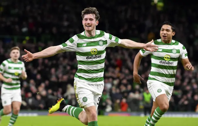 Anthony Ralston celebrates his opening goal for Celtic