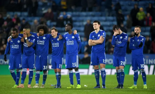 Leicester City players react to shootout