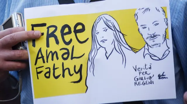 Rights activists hold a demonstration for the release of Amal Fathy. File photo from 12 September 2018