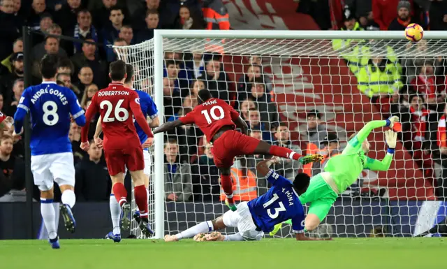 Sadio Mane shoots over