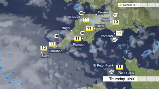 Weather map for South West