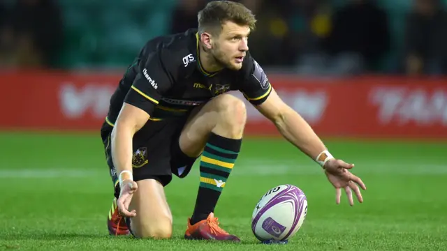 Dan Biggar prepare to take a kick at goal for Northampton