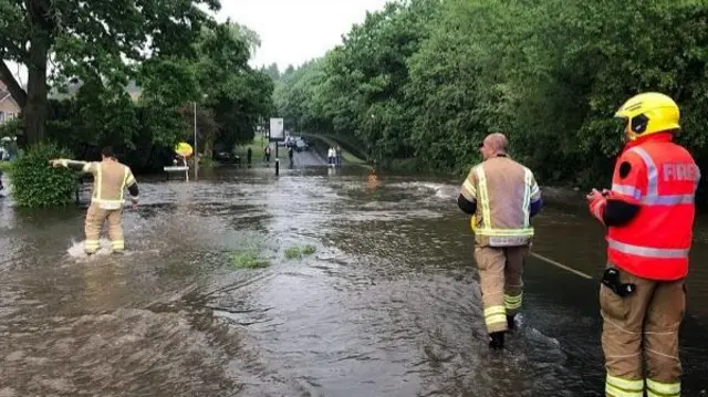 Fire crews out in the flood water