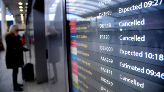 A departure board at Gatwick