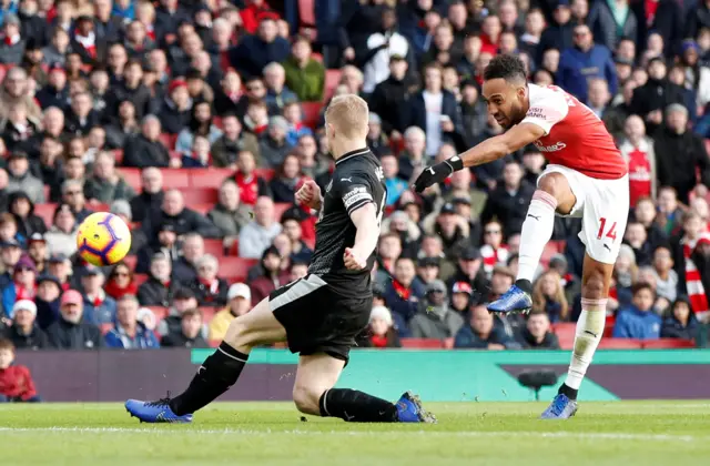 Aubameyang celebrates his second goal