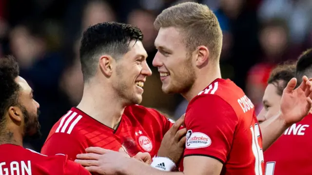 Sam Cosgrove (right) has scored his fifth goal in four games for Aberdeen