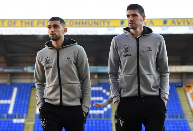 Rangers' Eros Grezda and Kyle Lafferty at McDiarmid Park