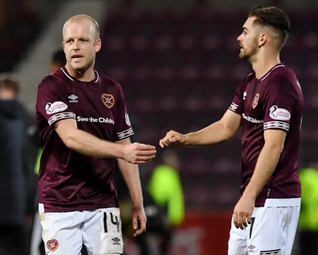 Steven Naismith (left) was on target for Hearts at Tynecastle