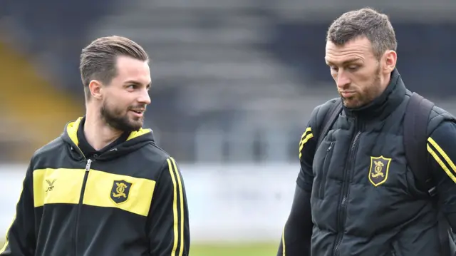 Livingston's Keaghan Jacobs and Lee Miller at Dens Park