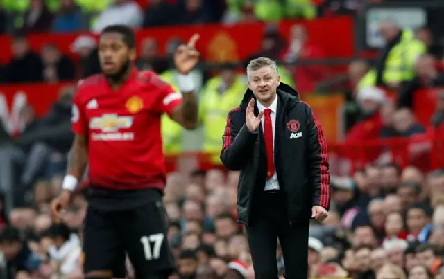 Ole Gunnar Solskjaer gives instructions to Fred