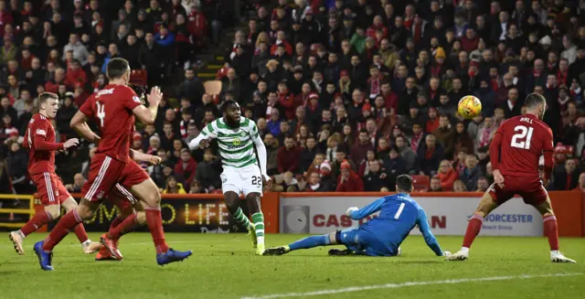 Odsonne Edouard fires in Celtic's third goal at Pittodrie