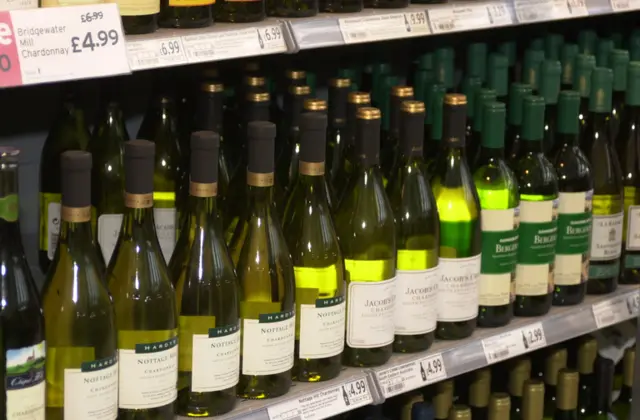 Bottles of wine in a supermarket