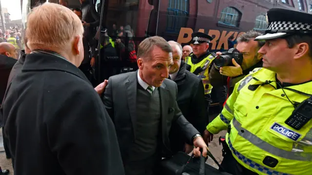 Celtic manager Brendan Rodgers arrives at Ibrox