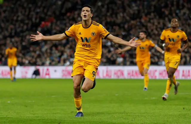 Raul Jimenez celebrates scoring