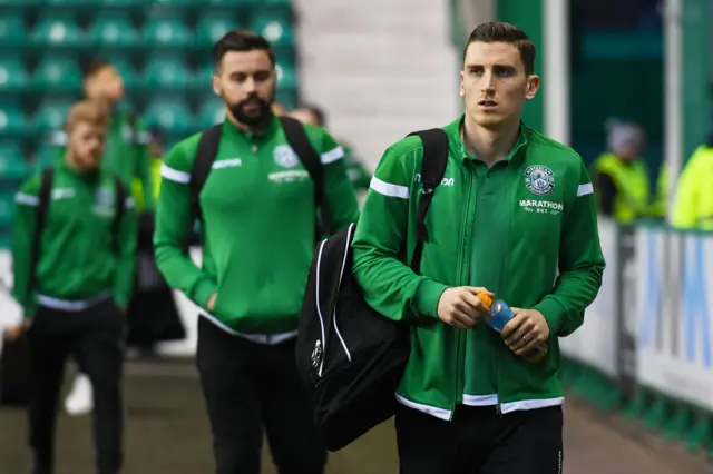 Paul Hanlon returned to the Hibs line-up for the Boxing Day draw at Ibrox and starts again this evening