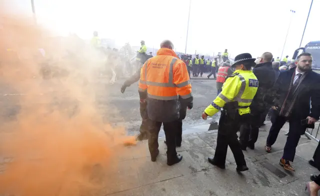 Smoke bomb outside Ibrox