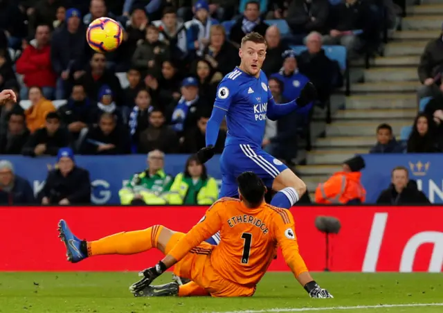 Leicester's Jamie Vardy shoots