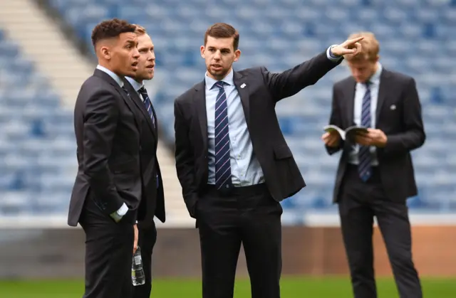 Rangers captain James Tavernier, Scott Arfield and Jon Flanagan at Ibrox