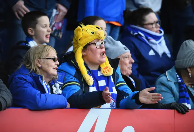 Leicester fans gesture during the match against Cardiff