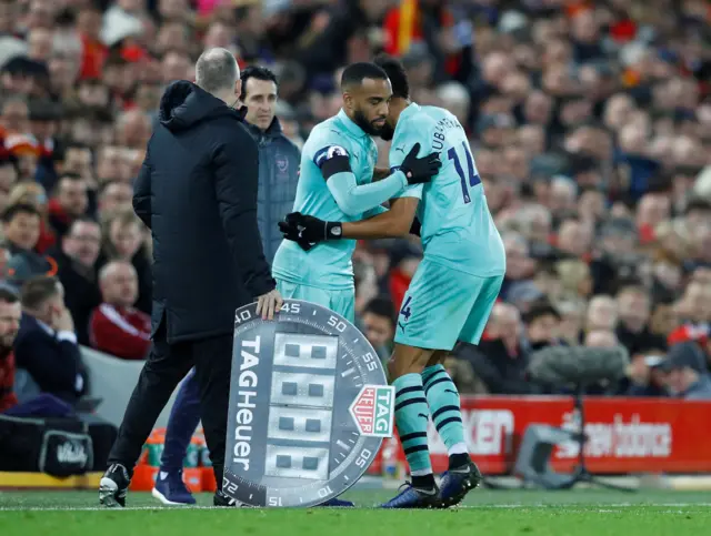 Alexandre Lacazette comes on for Arsenal