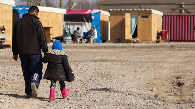 Refugees at a camp in France