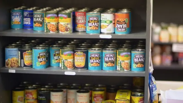 Tins at a food bank