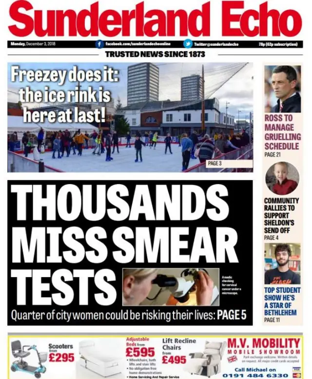 Sunderland Echo front page