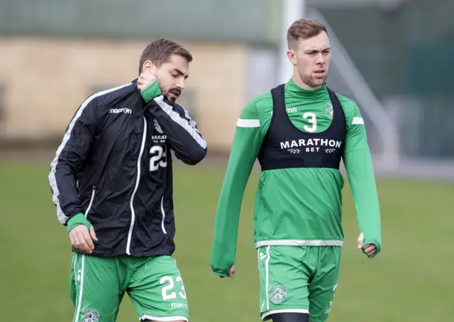 Charalampos Mavrias and Steven Whittaker at Hibernian training