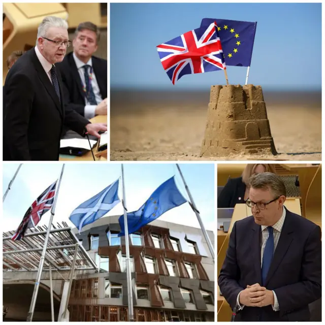 Brexit Secretary Mike Russell and Tory MSP Adam Tomkins in a Brexit collage