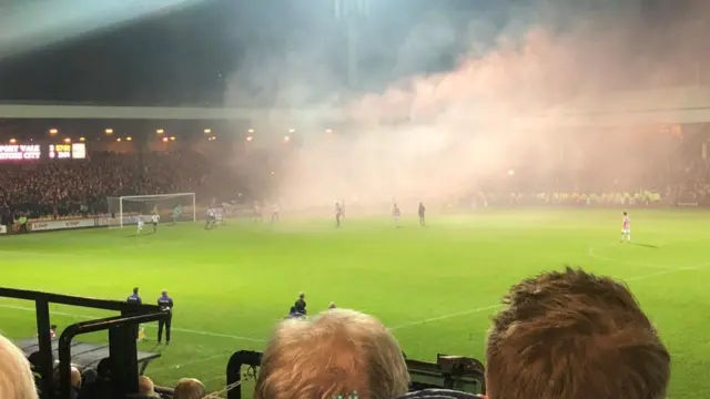 Smoke from the stand during the game