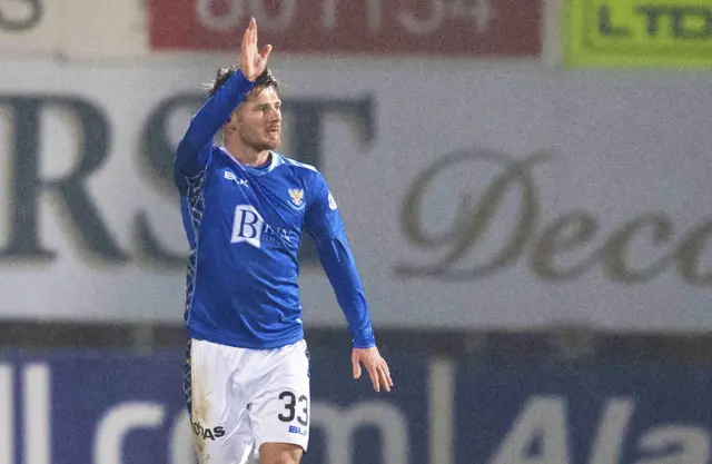 Matty Kennedy celebrates making it 2-2 from the penalty spot