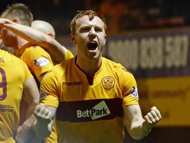 Motherwell's Danny Johnson celebrates