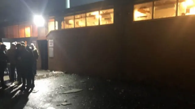 Broken windows at Port Vale"s ground, Vale Park, following the Checkatrade Trophy match