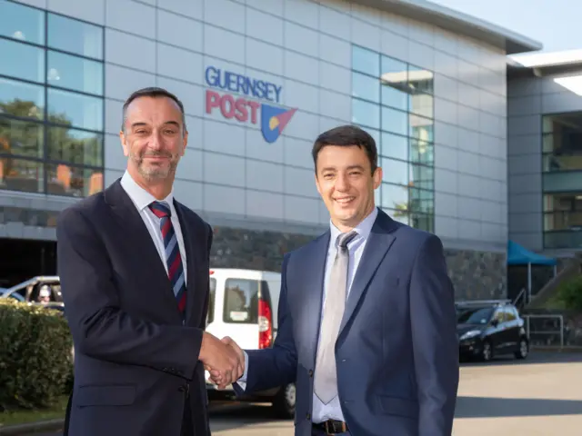 Chief executive of Guernsey Electricity, Alan Bates (left) and chief executive of Guernsey Post, Boley Smilie