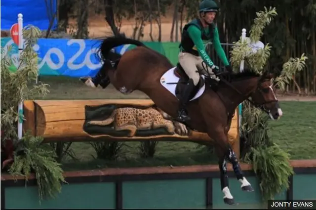 Jonty Evans on his horse, Rorkes Drift, in Rio