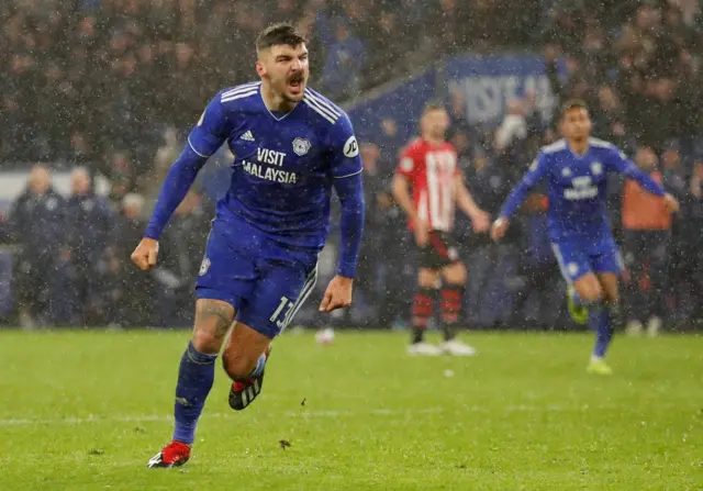 Cardiff City"s Callum Paterson celebrates scoring