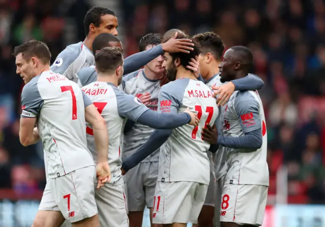 Liverpool celebrate their opening goal