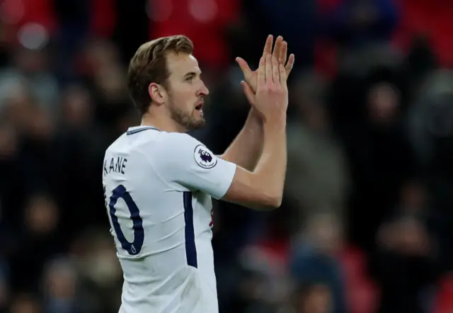 Tottenham's Harry Kane applauds the fans after the match at Wembley Stadium