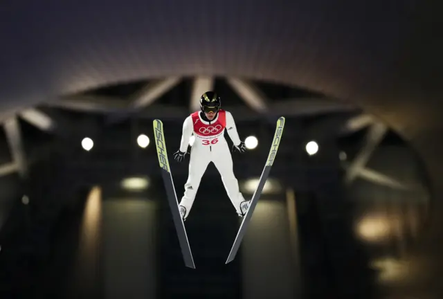 Peter Prevc of Slovenia takes to the skies in the ski-jumping.