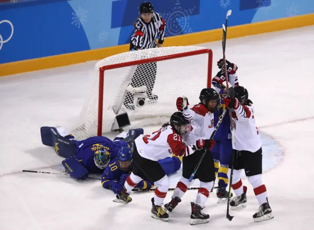 Japan Women's Hockey team celebrate their equaliser.