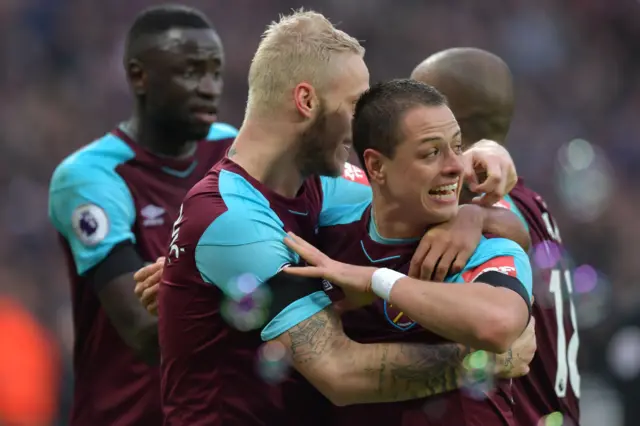 Javier Hernandez celebrates his goal.