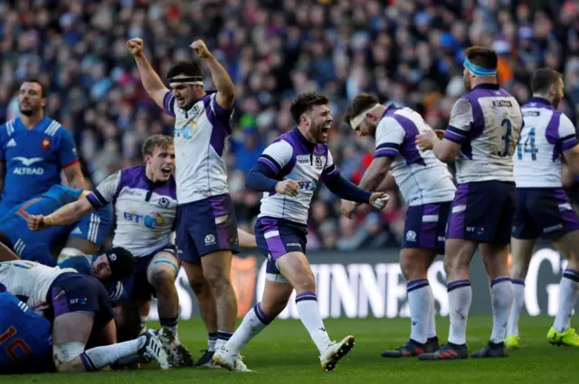 Scotland's Ali Price and team mates celebrate