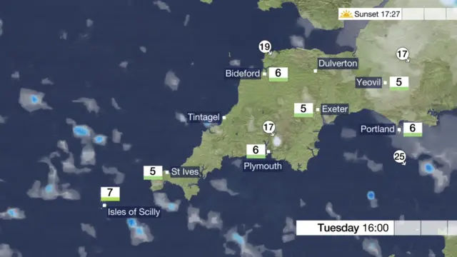 Tuesday's weather map