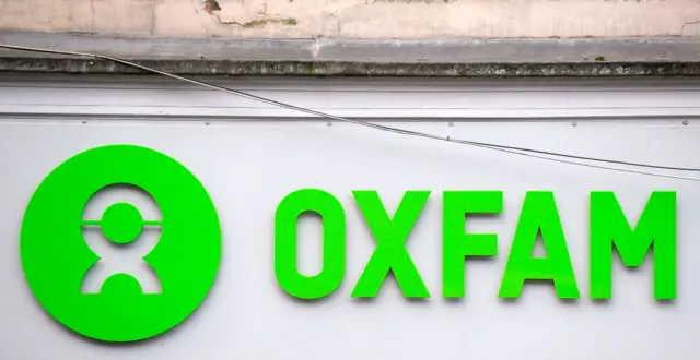 The logo on the front of an Oxfam bookshop is photographed in Glasgow on February 10, 2018.