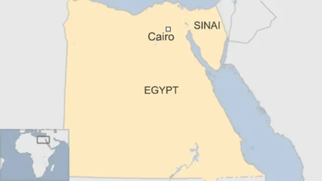 A map showing the location of the Sinai peninsula in relation to the Egyptian capital Cairo