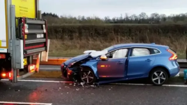 Car which crashed into back of lorry