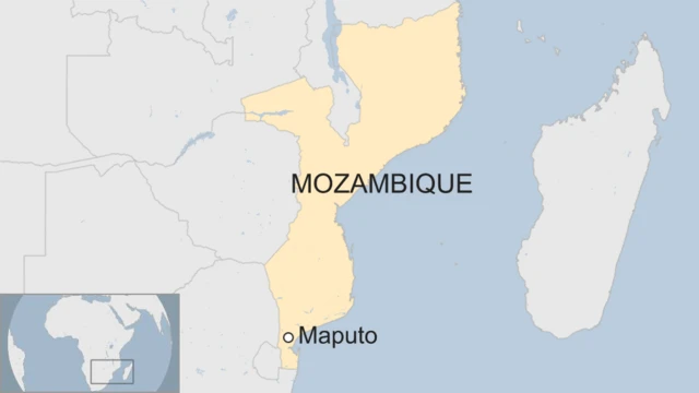 A map showing the location of capital city Maputo in Mozambique