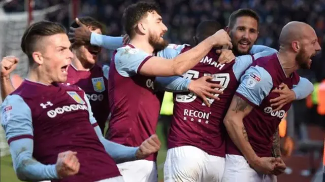 Aston Villa players celebrate win